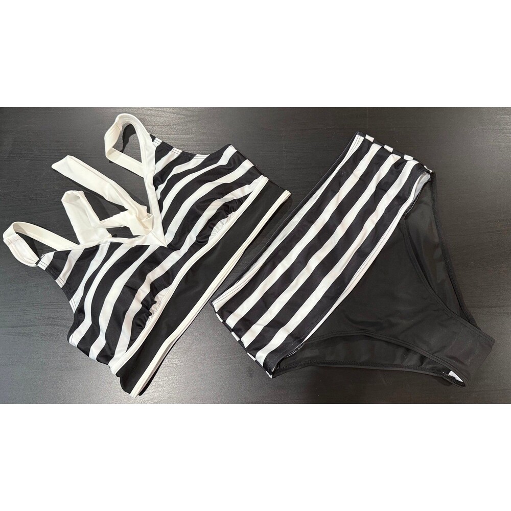 NWOT black white high waisted bikini size large